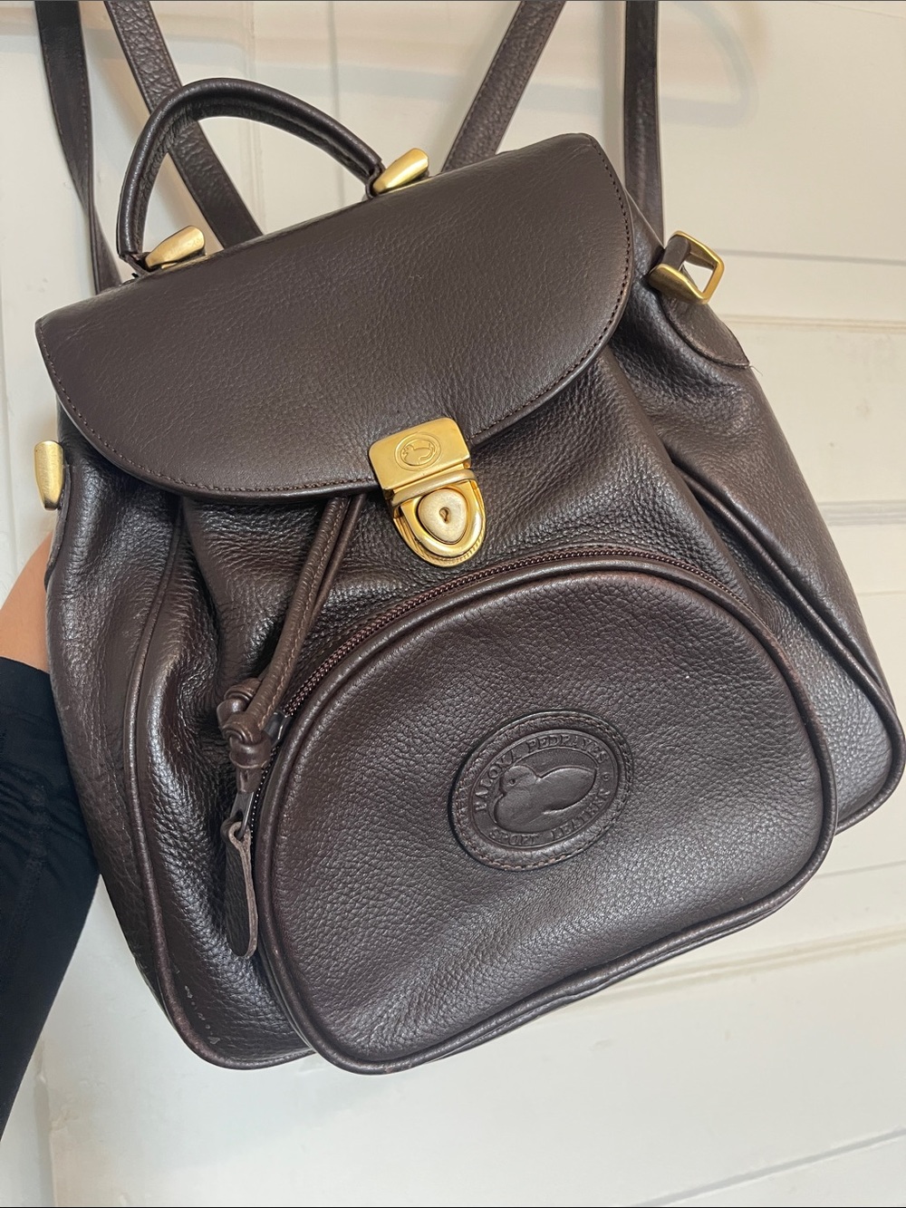 Italian Paloma Pedrayes Chocolate Brown Pebble Leather Backpack with cross body